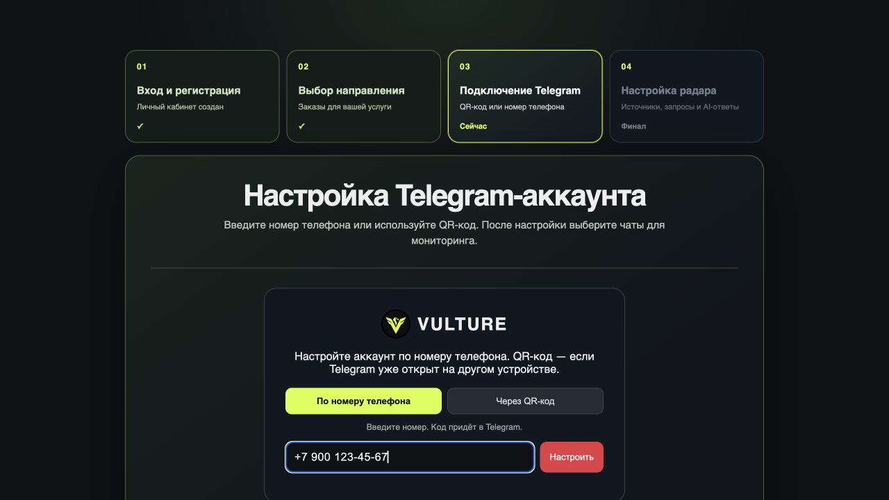 Настройка Telegram-аккаунта по номеру телефона